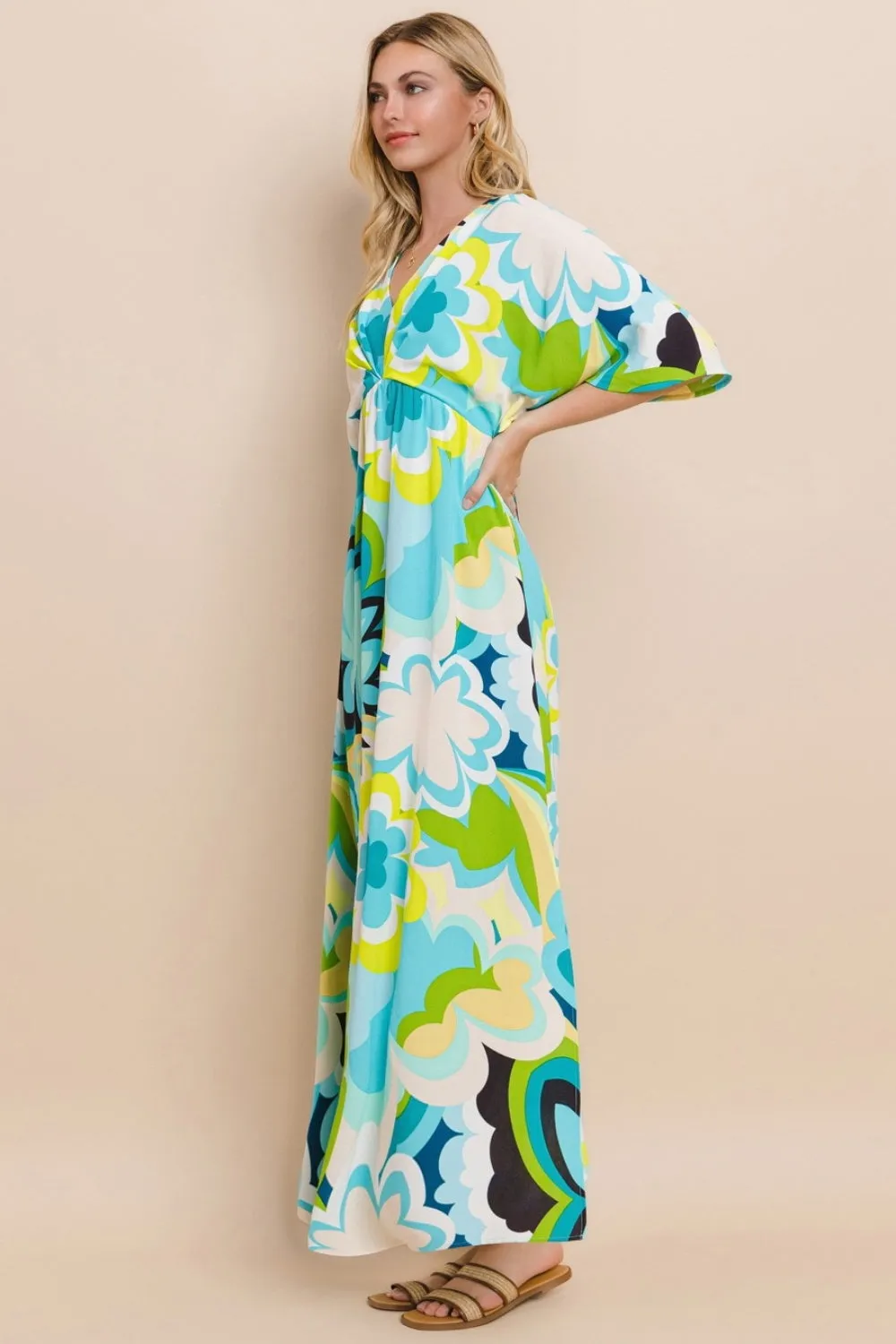 Sunset Vacation Floral Printed Slit Maxi Dress