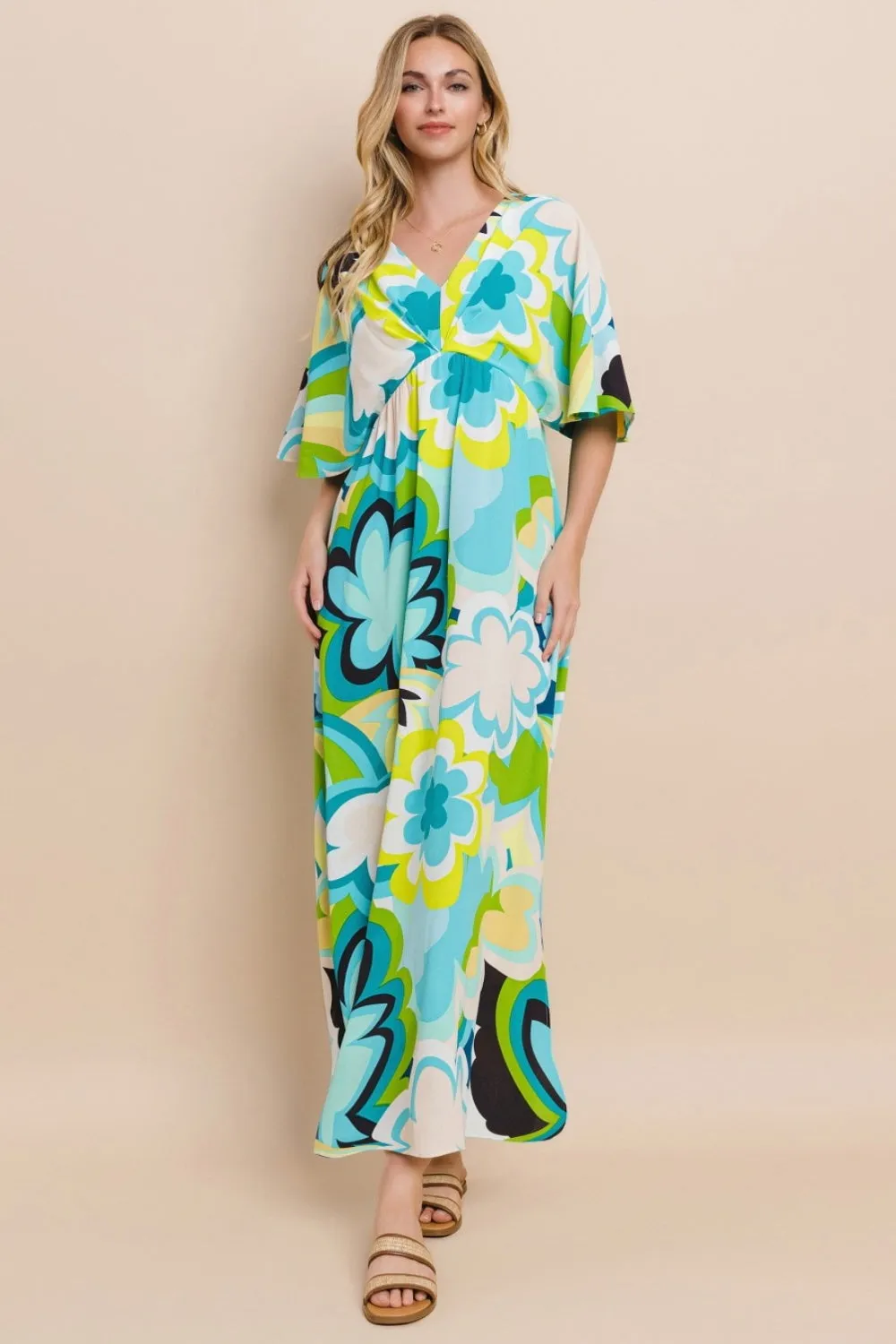 Sunset Vacation Floral Printed Slit Maxi Dress