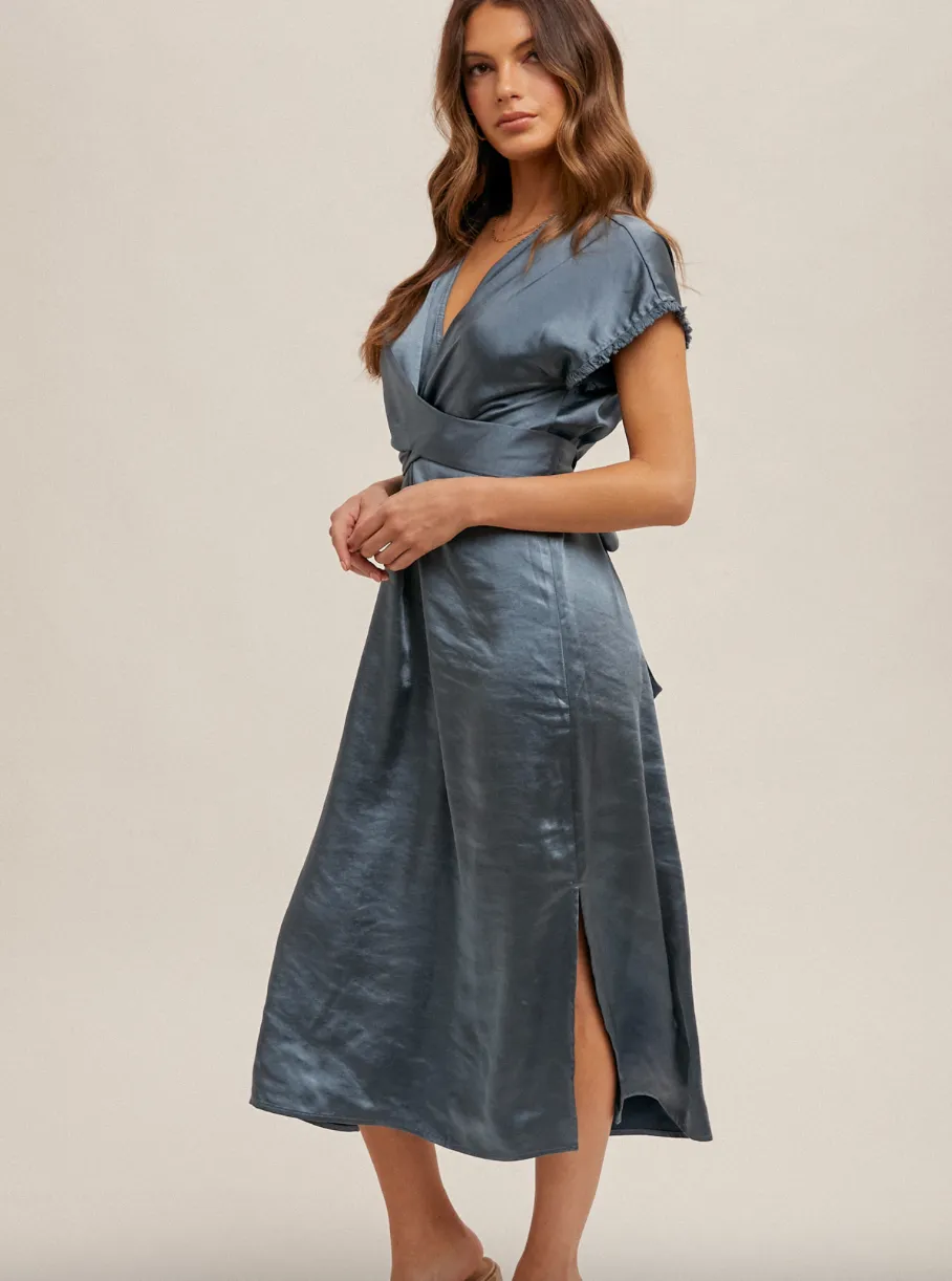 The Arden Satin Wrap Midi Dress