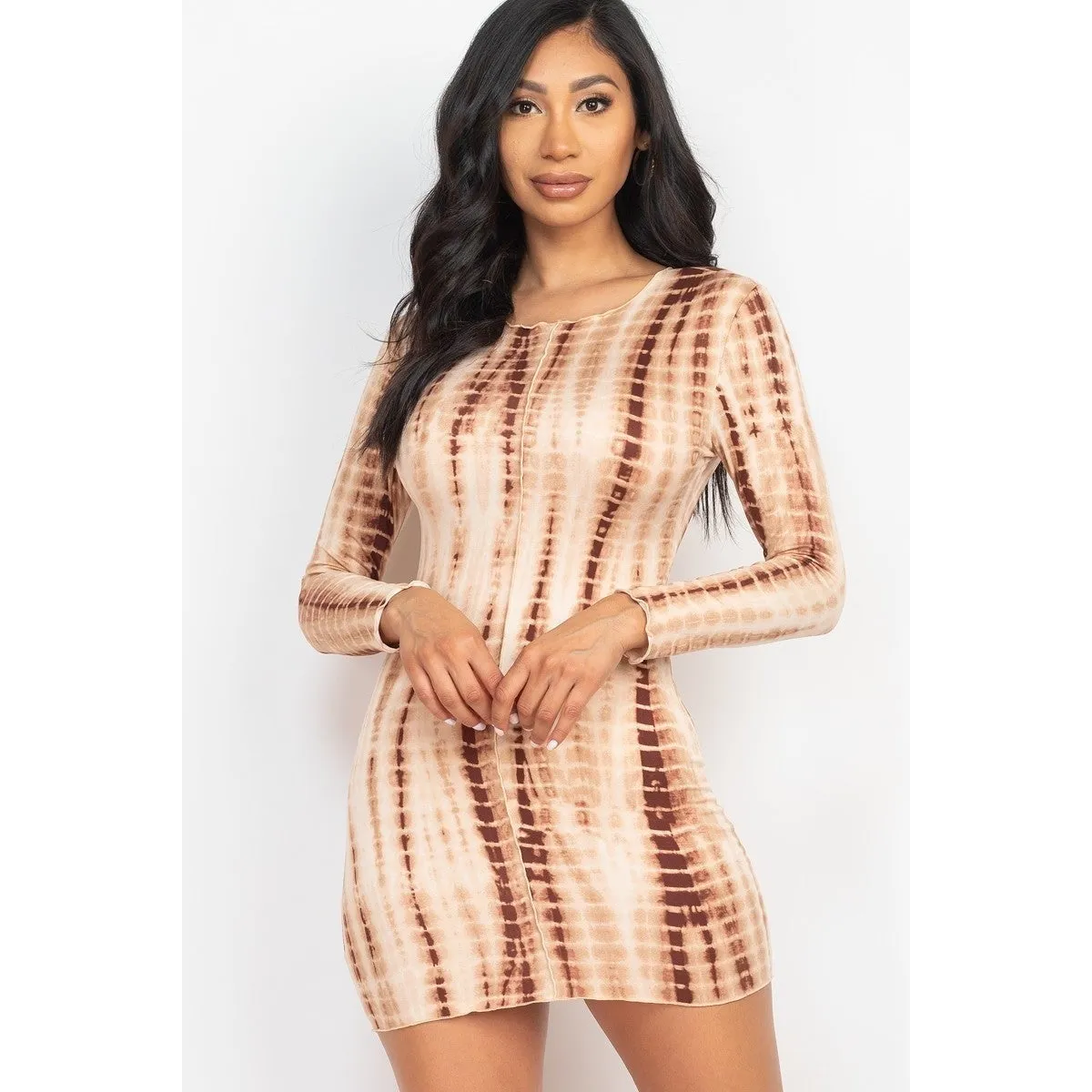 Tie-dye Printed Lettuce Trim Bodycon Dress