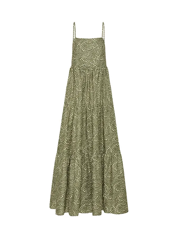 Tiered Low Back Sundress in Jasmine Olive