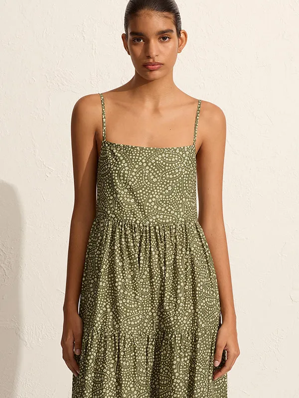 Tiered Low Back Sundress in Jasmine Olive