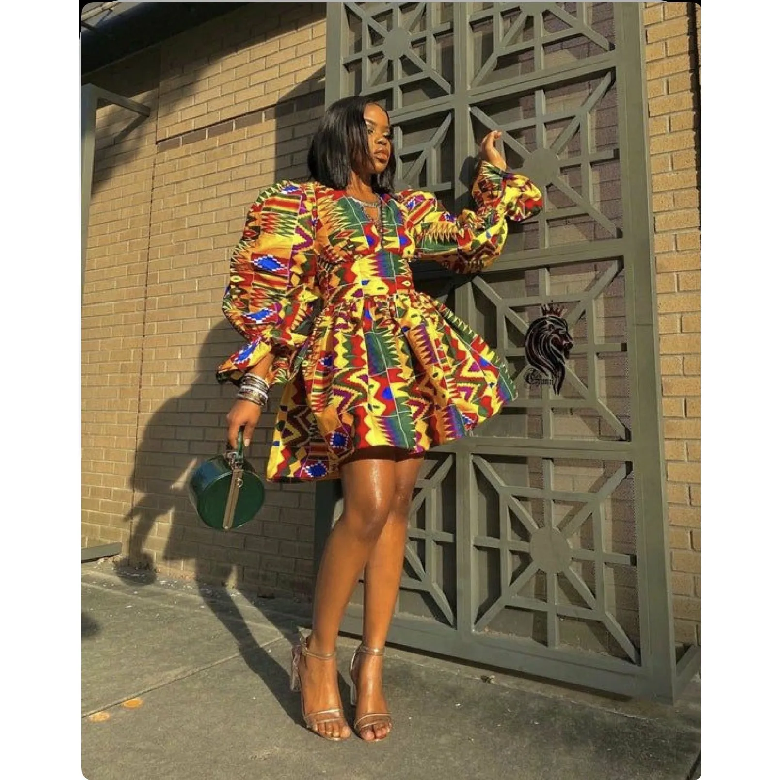 V-Neck Mini Ankara Dress