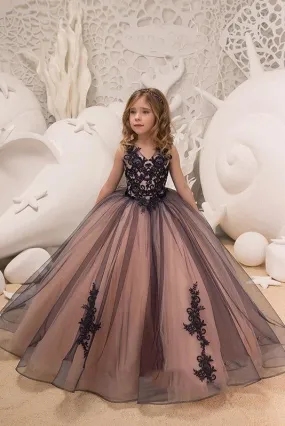 V-Neck Sleeveless Ball Gown Flower Girls Dress