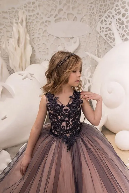 V-Neck Sleeveless Ball Gown Flower Girls Dress