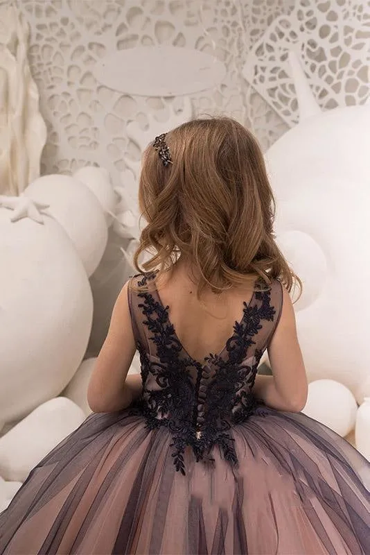 V-Neck Sleeveless Ball Gown Flower Girls Dress