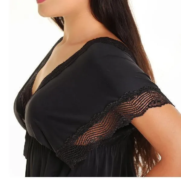 V-neckline Under Bust Elastic Long Nighty