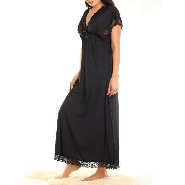 V-neckline Under Bust Elastic Long Nighty