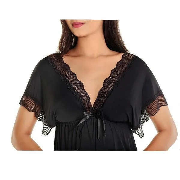 V-neckline Under Bust Elastic Long Nighty