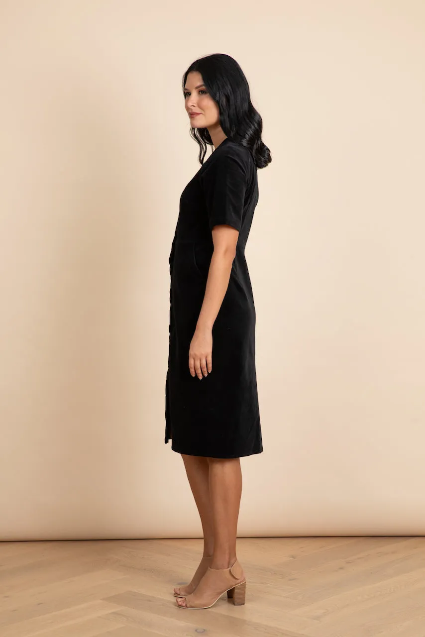 Velvet V-Neck Pocket Dress