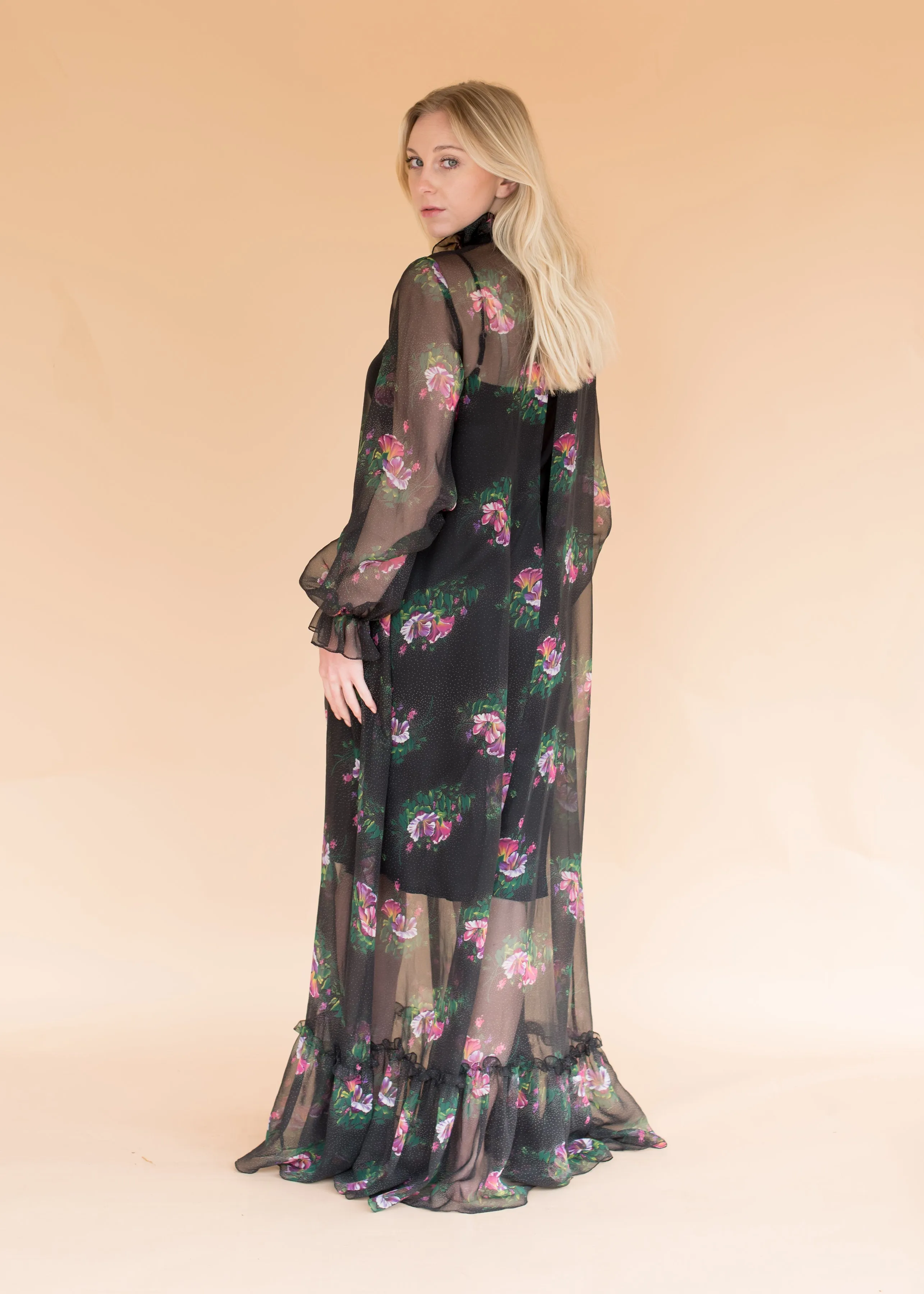 Vintage Chiffon Sheer Floral Gown