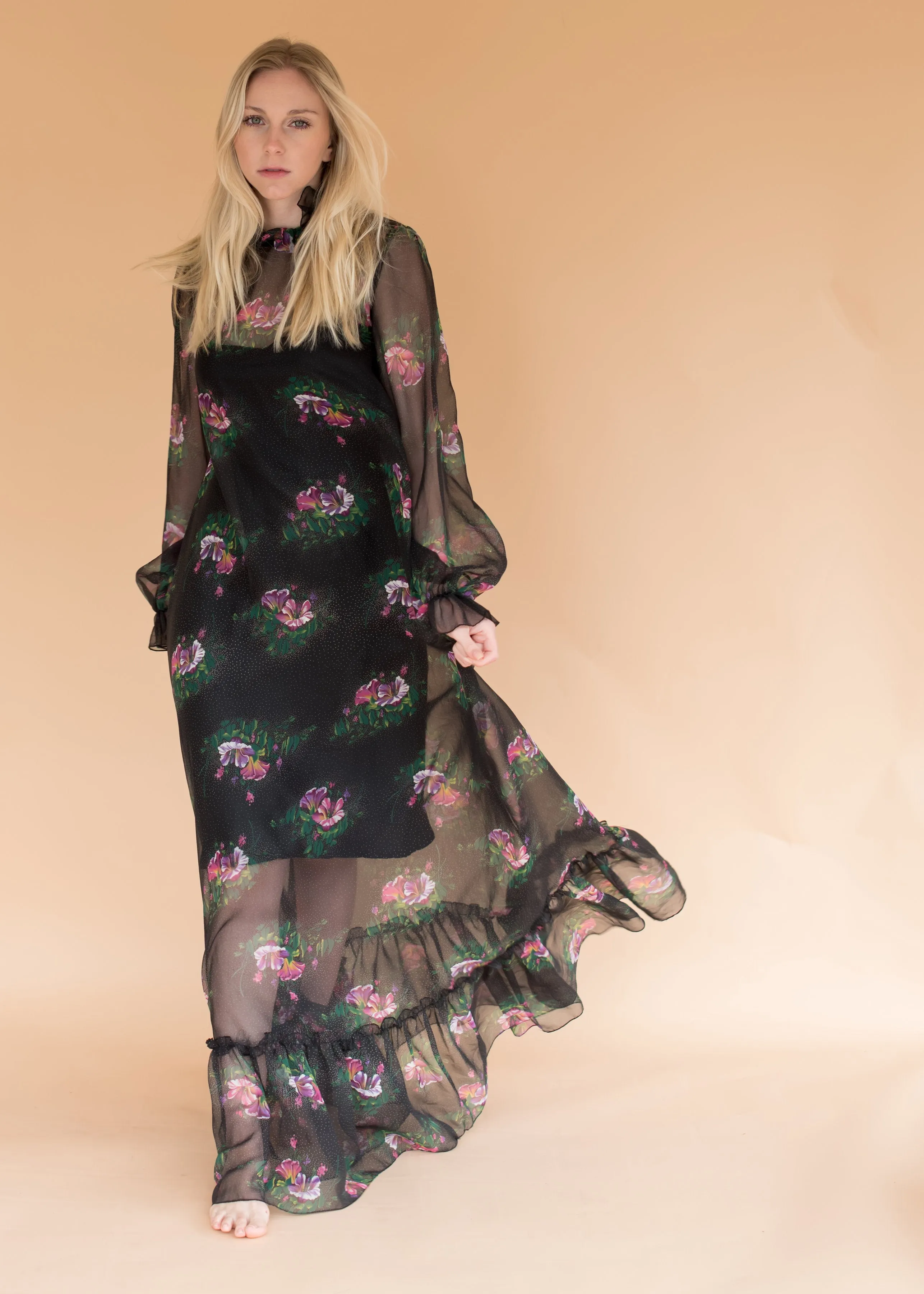 Vintage Chiffon Sheer Floral Gown