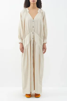 VIOLET EMBELLISHED COTTON MAXI DRESS IN OFF-WHITE