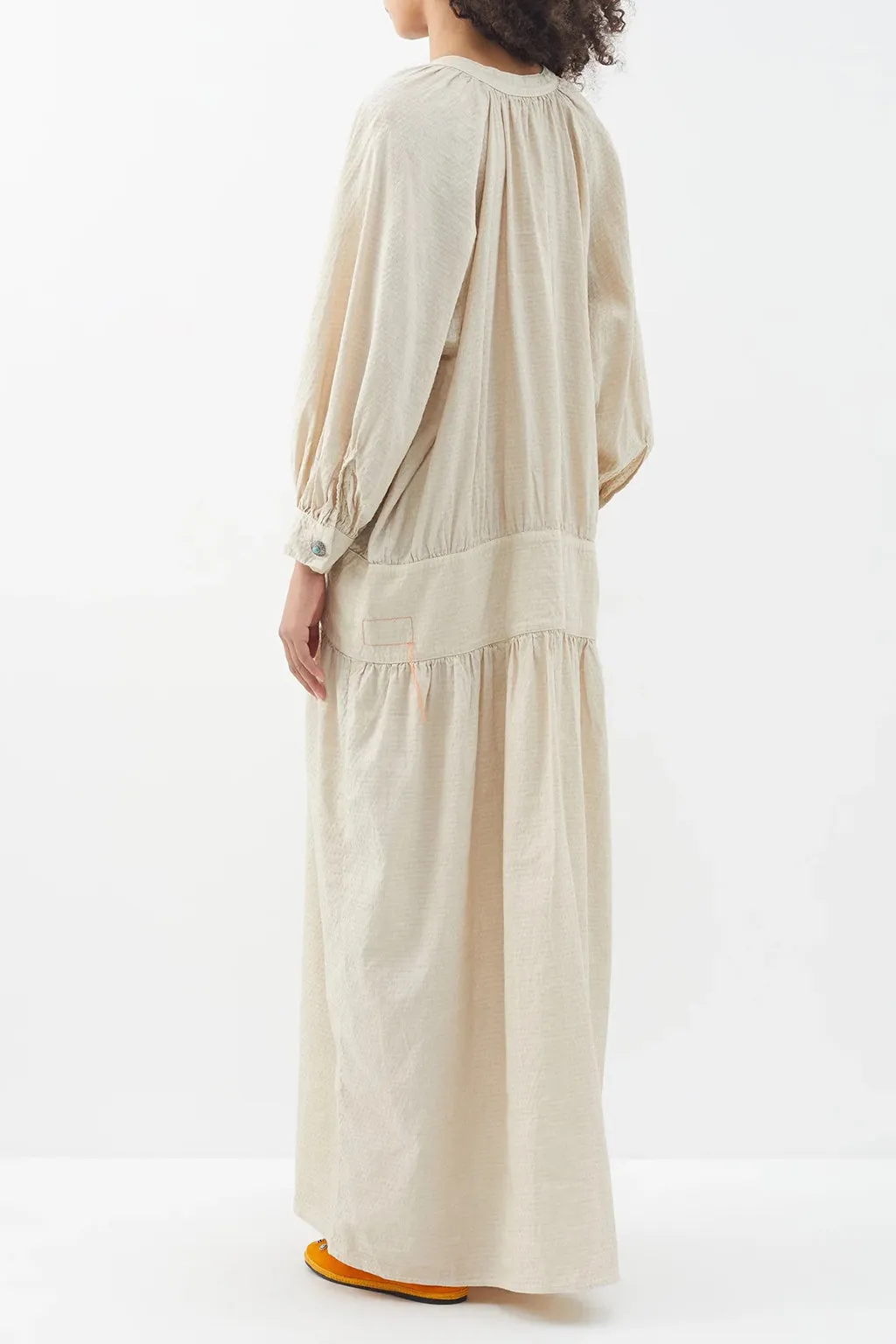 VIOLET EMBELLISHED COTTON MAXI DRESS IN OFF-WHITE