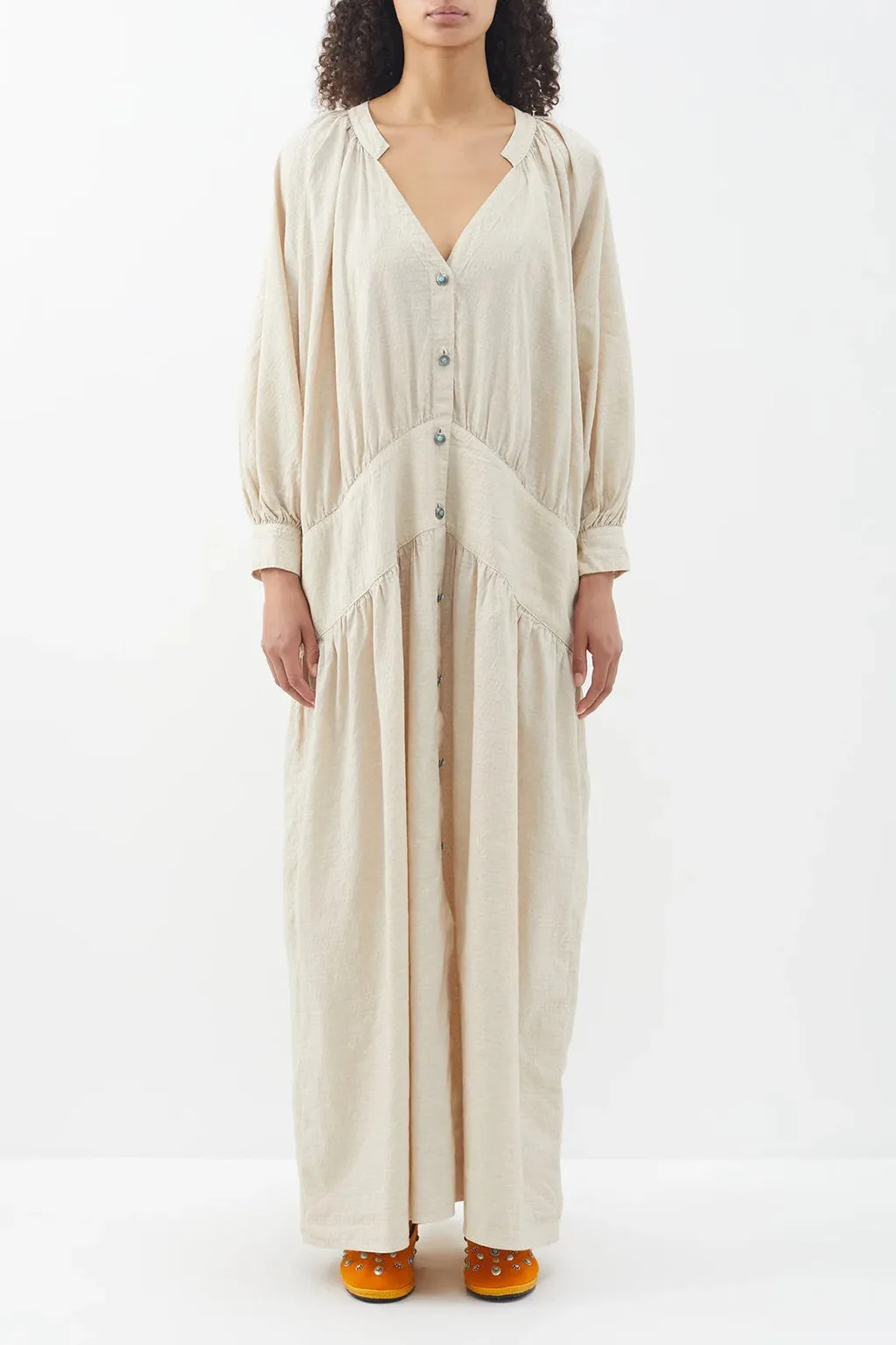 VIOLET EMBELLISHED COTTON MAXI DRESS IN OFF-WHITE