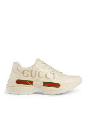 WOMEN`S RHYTON SNEAKERS IN LEATHER WITH GUCCI LOGO